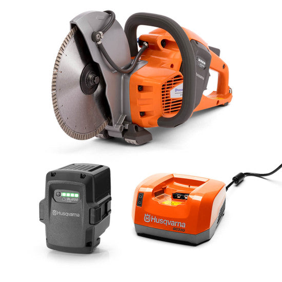 Husqvarna K535i Battery Powered 9&quot; Cut Off Saw, Concrete Power Cutter 967795902 with Kit - 9&quot; Blade, BLi200 Battery &amp; QC330 Charger
