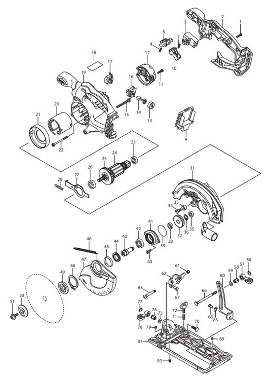BSS611 - 18V LXT Lithium Ion Cordless 6-1/2 Circular saw Assembly Parts By Makita
