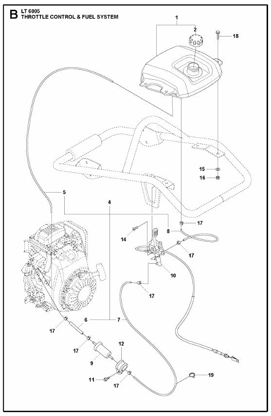 Throttle Control And Fuel System Assembly Parts For LT6005 Compaction Rammers By Husqvarna