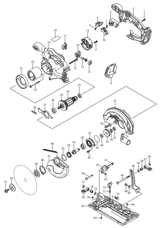 BSS611Z - 18V LXT Lithium Ion Cordless 6-1/2 Circular saw Assembly Parts By Makita