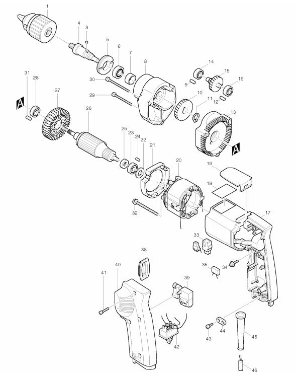 6403 Drill Assembly Parts By Makita