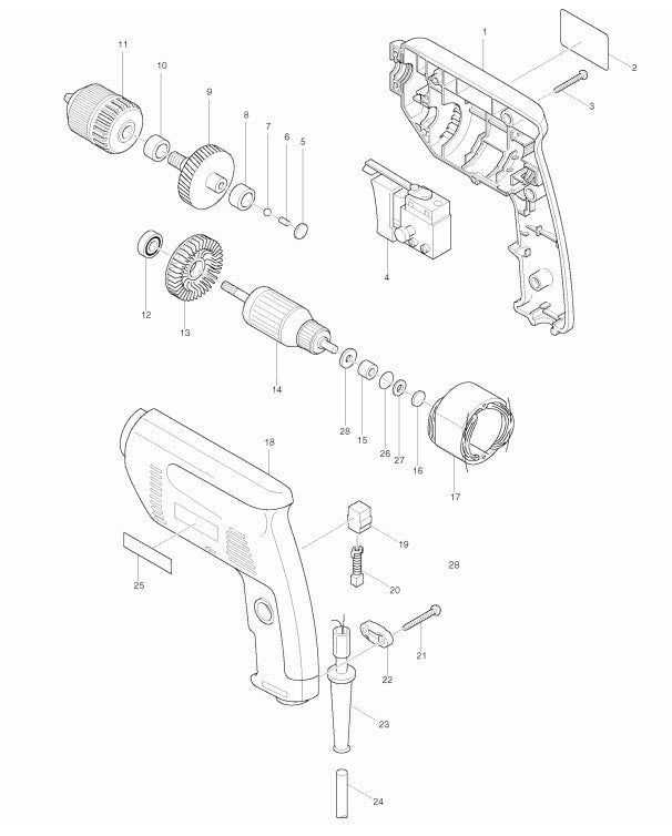 6410 Drill Assembly Parts By Makita