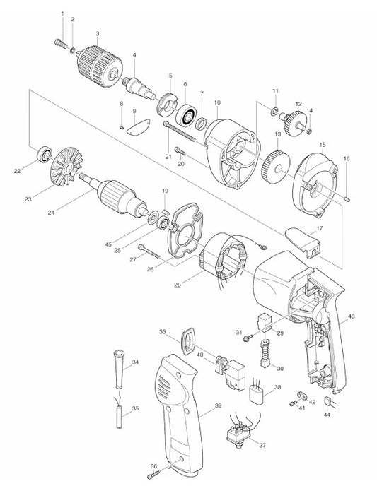 6510LVR Drill Assembly Parts from Makita