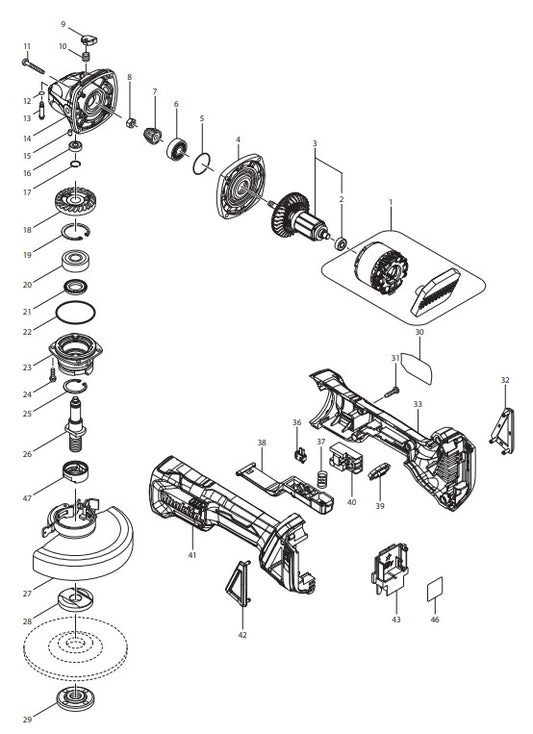XAG11Z Angle Grinder Assembly Parts By Makita