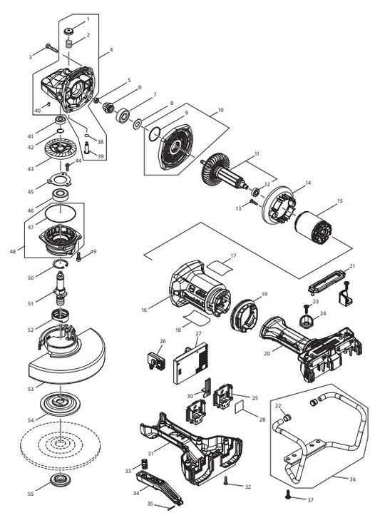 XAG12Z1 Angle Grinder Assembly Parts By Makita