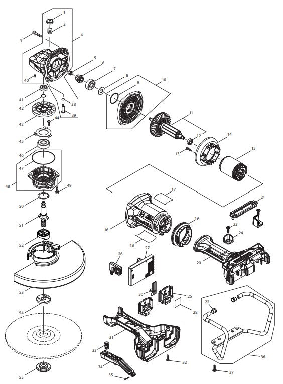 XAG13Z1 Angle Grinder Assembly Parts By Makita