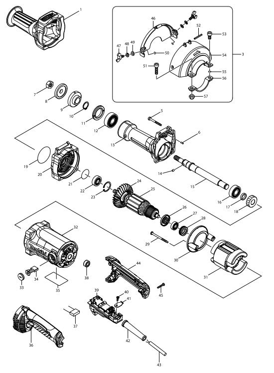 GS5000 Angle Grinder Assembly Parts By Makita