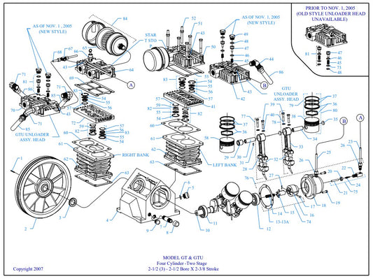 GT, GTU Four Cylinder - Two Stage 2-1/2 (3) - 2-1/2 Bore X 2-3/8 Stroke Assembly Parts By Jenny