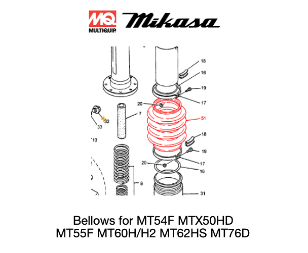 353332870 Orange Bellows for Multiquip Mikasa MTX50HD Jumping Jack Rammer