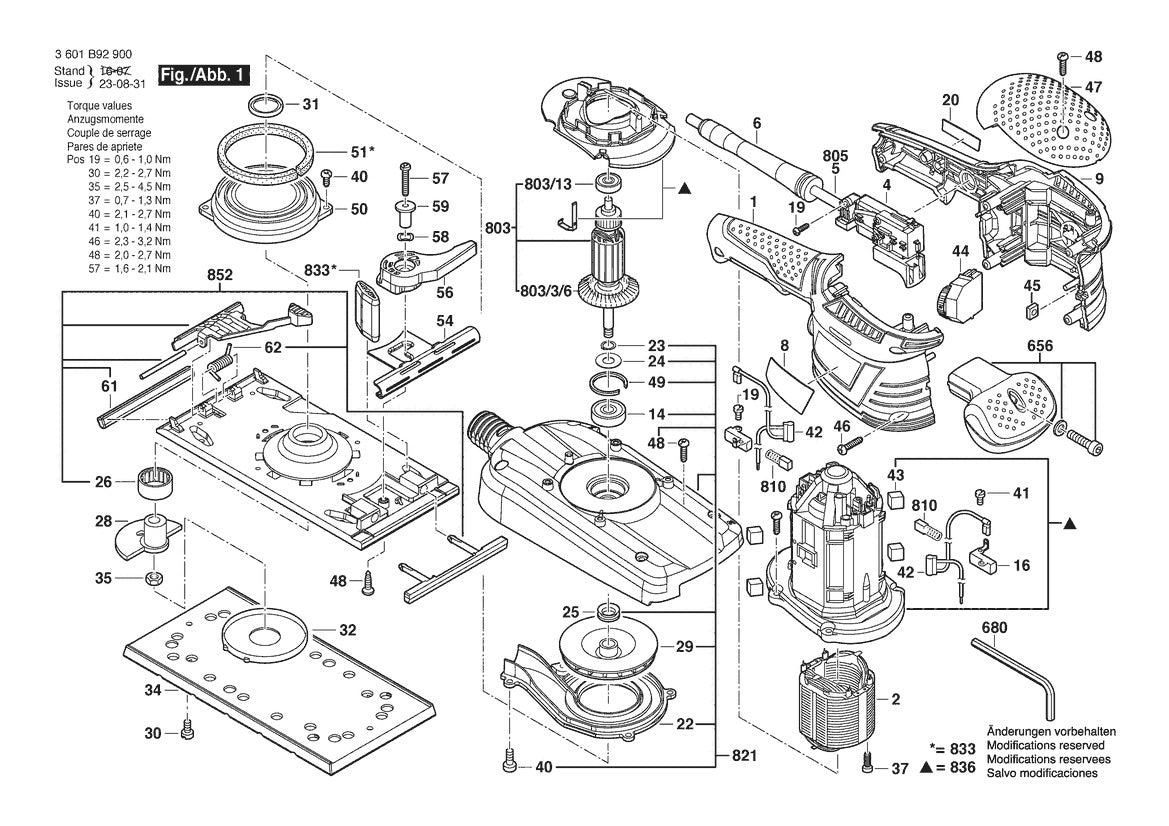 3601B92910 Bosch Sander Parts Diagram