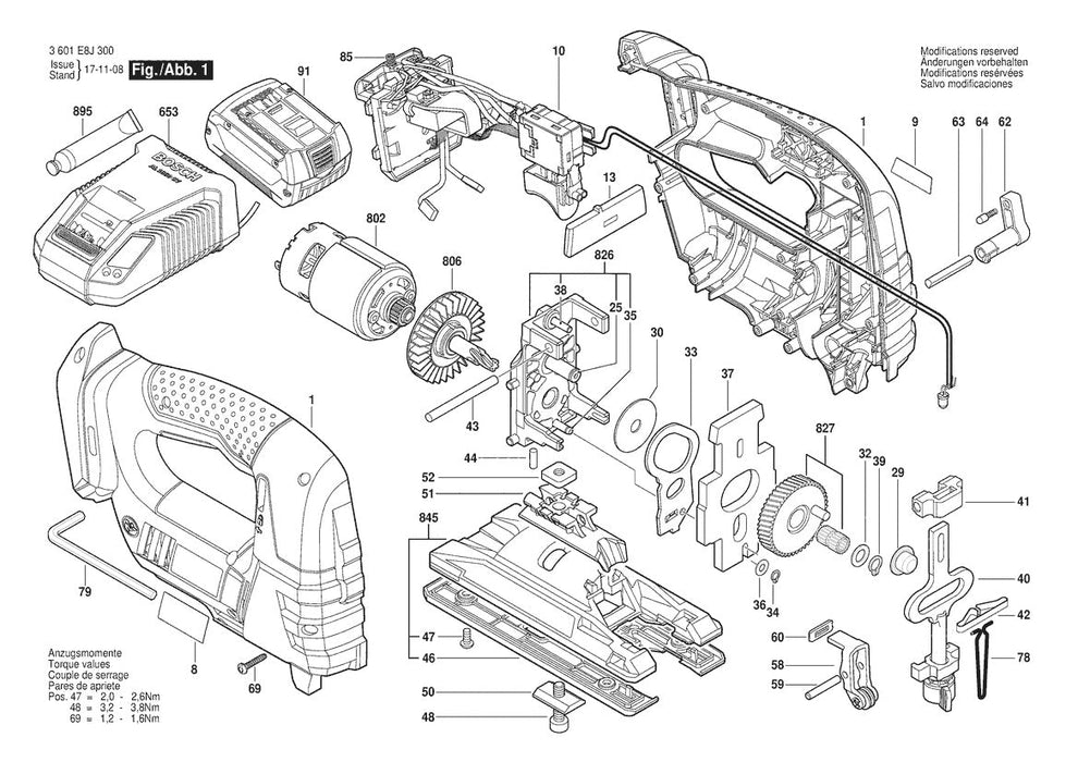 3601E8J3D0 Bosch Jig Saw Parts Diagram