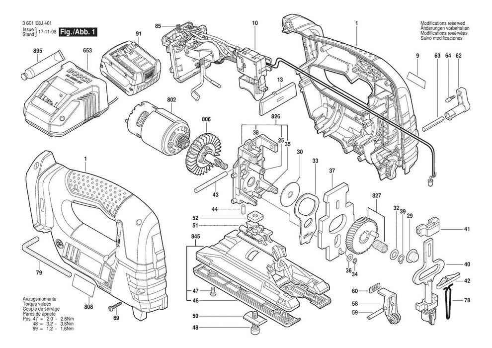 3601E8J401 Bosch Jig Saw Parts Diagram