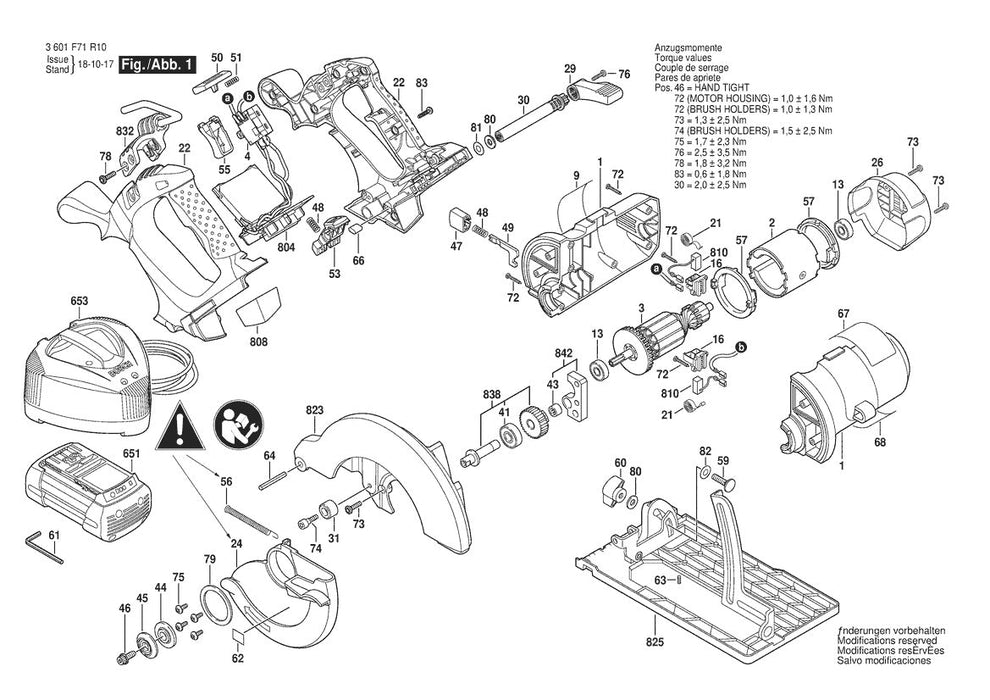 1671 (3601F71R10) 6-1 Bosch 36V Cordless Circular Saw Parts Diagram