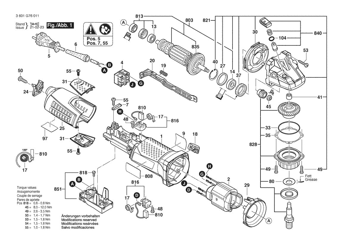 3601G76011 Bosch Grinder Parts Diagram