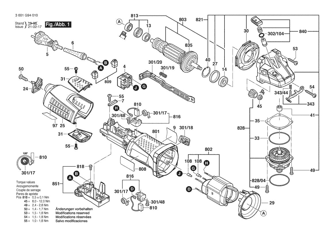AG50-11VS  Bosch 5_ Variable Speed Angle Grinder Bosch Grinder Parts Diagram