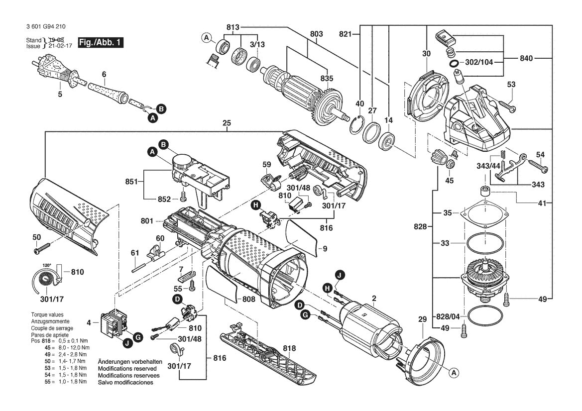 3601G94210 Bosch Grinder Parts Diagram