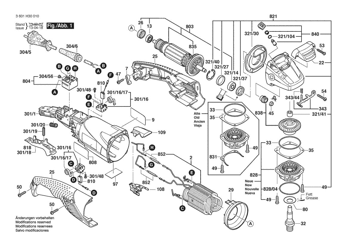 3601H30A10 Bosch Grinder Parts Diagram