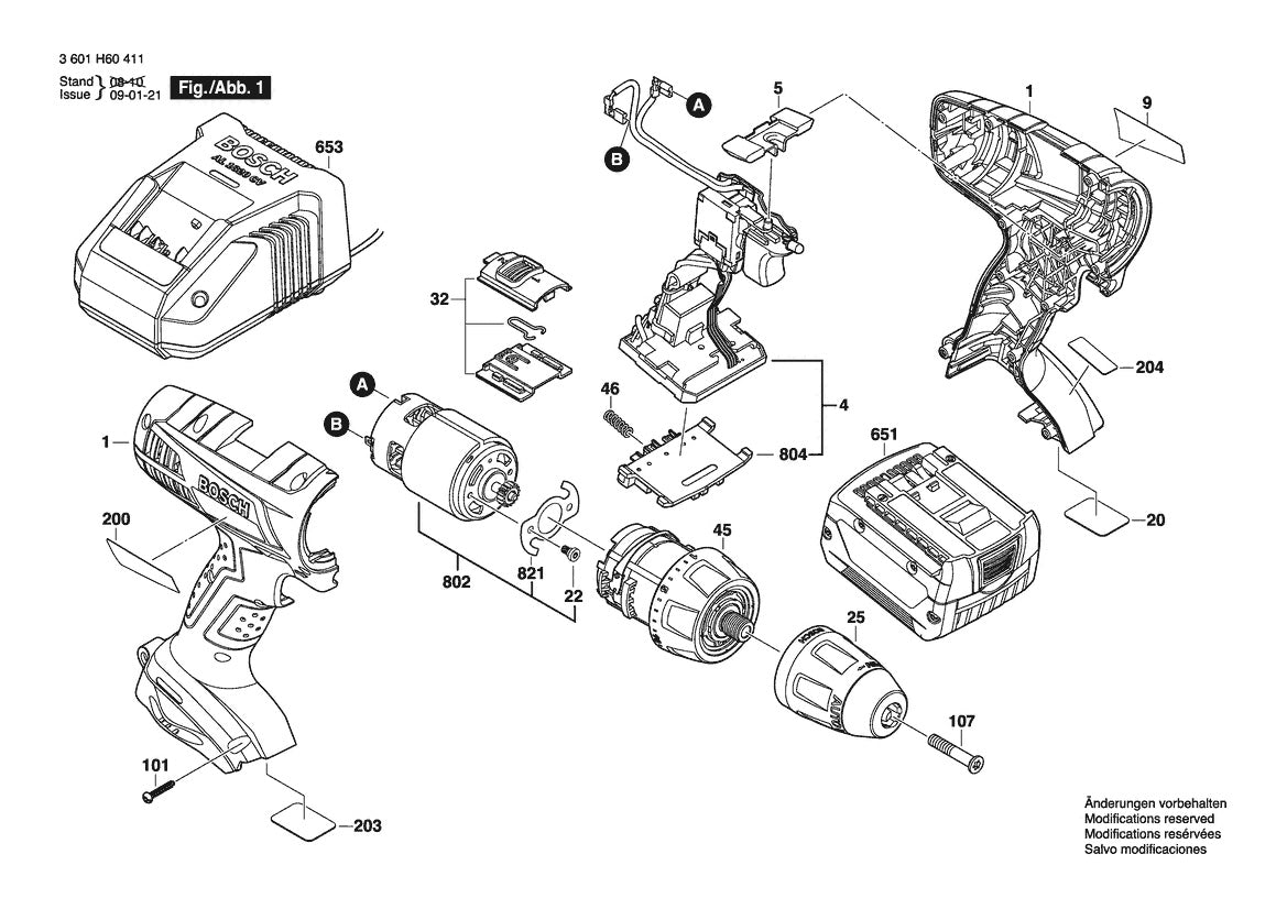 601860411 Bosch Cordless Drill Parts Diagram