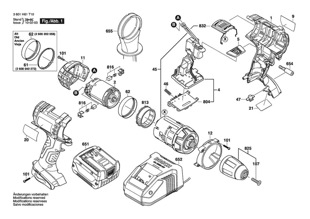 3601H61T10 Bosch Cordless Drill Parts Diagram