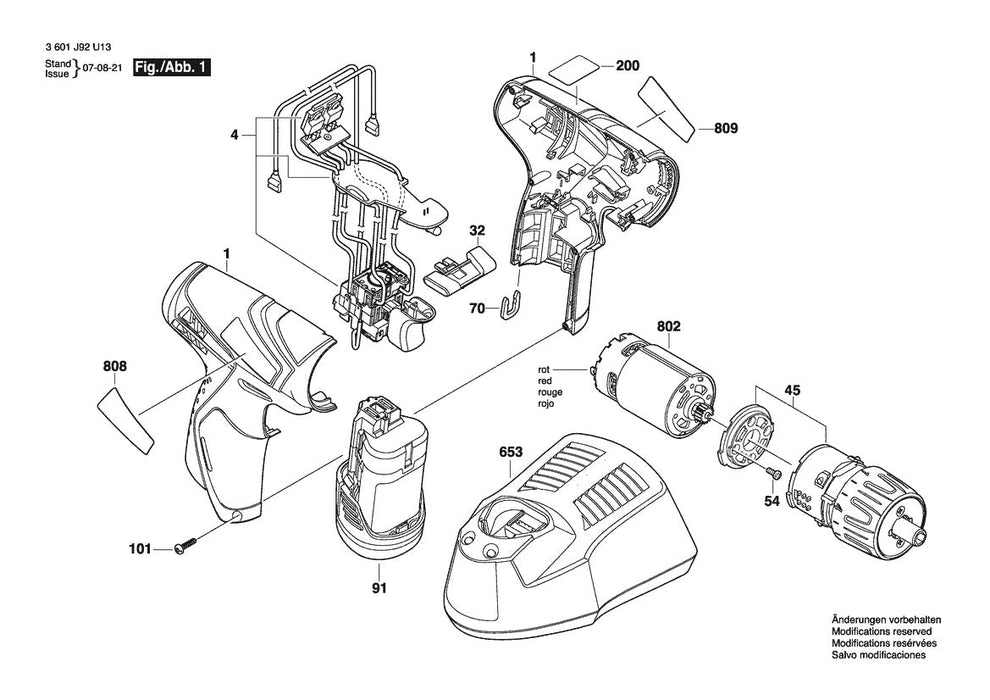 3601J92U13 Bosch Cordless Drill Parts Diagram