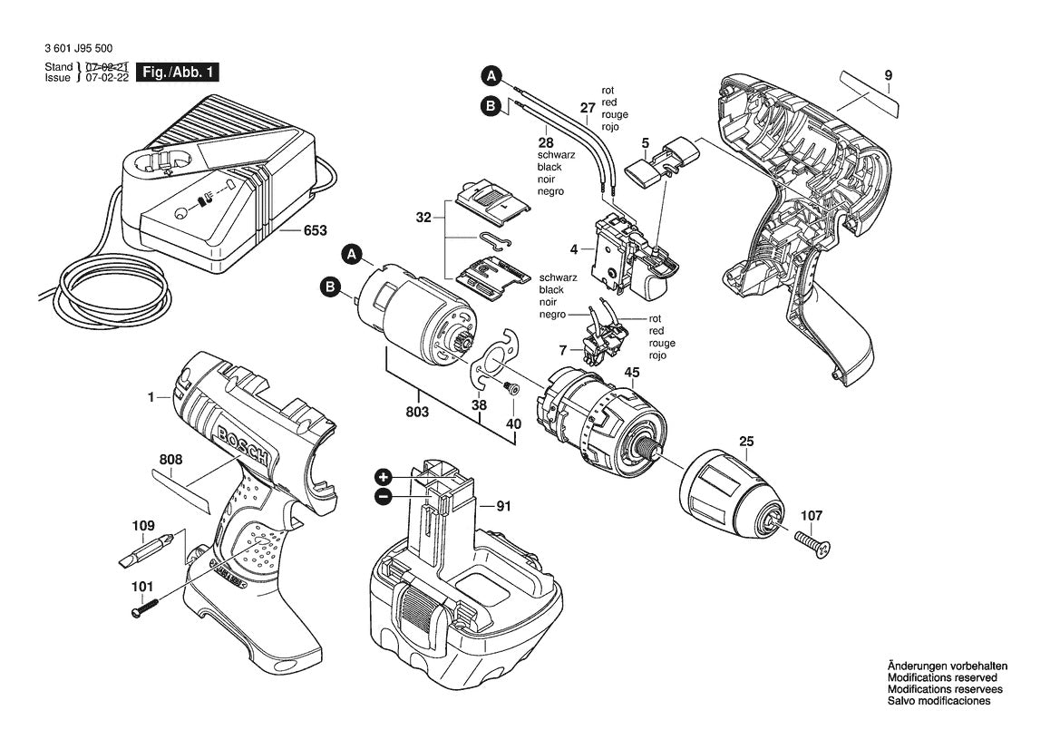 3601J95500 Bosch Cordless Drill Parts Diagram