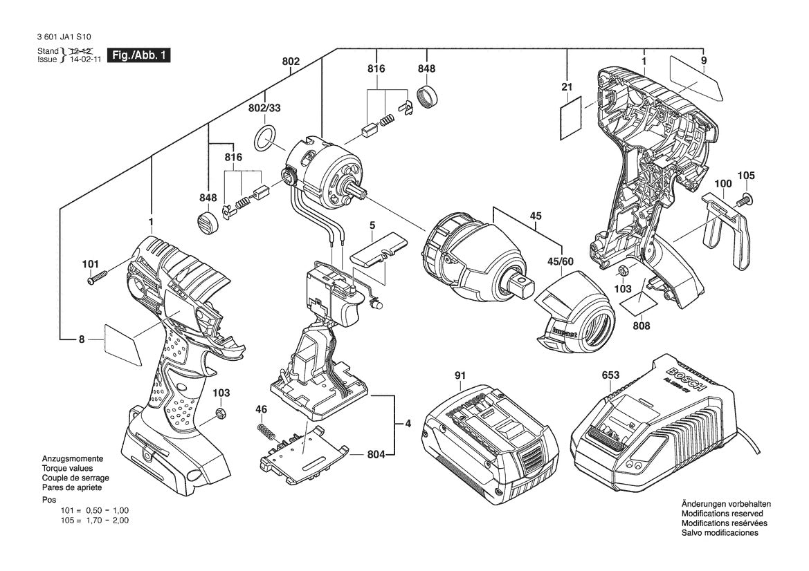3601JA1S10 Bosch Impact Wrench Parts Diagram
