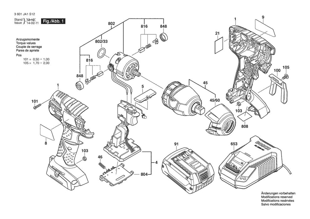 3601JA1S12 Bosch Impact Wrench Parts Diagram