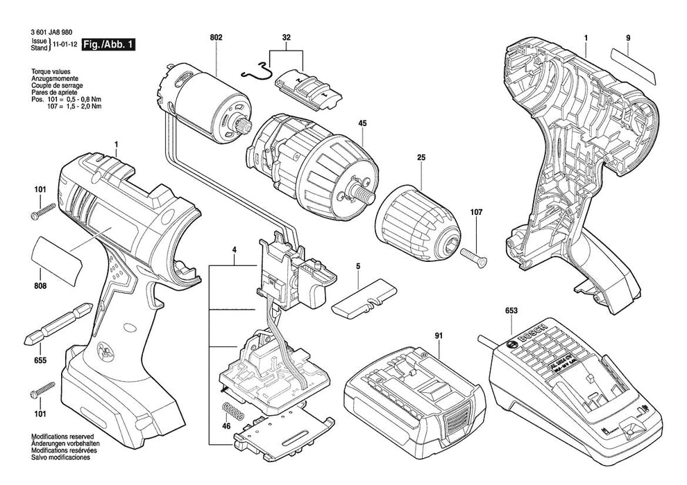 3601JA89D1 Bosch Cordless Drill Parts Diagram