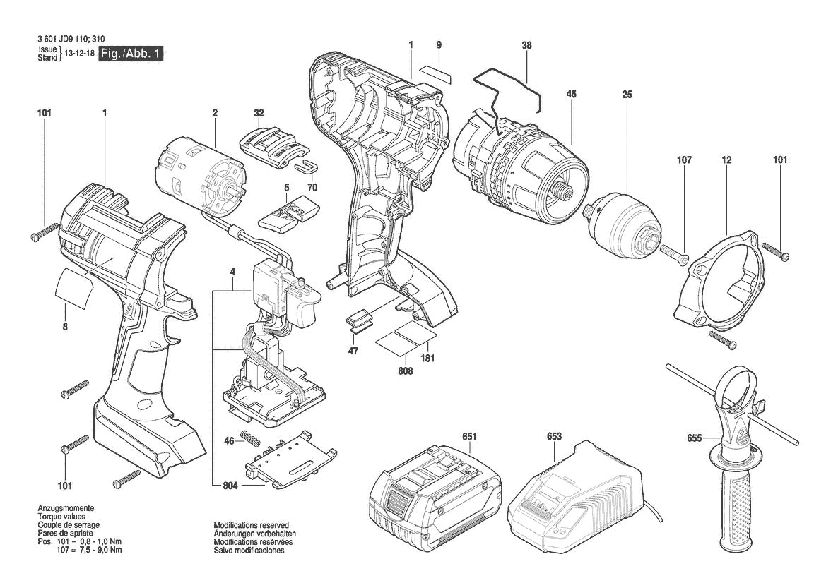 3601JD9110 Bosch Cordless Drill Parts Diagram