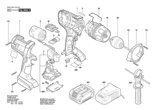 3601JD9110 Bosch Cordless Drill Parts Diagram
