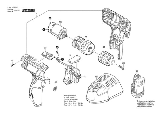 3601JE20K0 Bosch Cordless Drill Parts Diagram