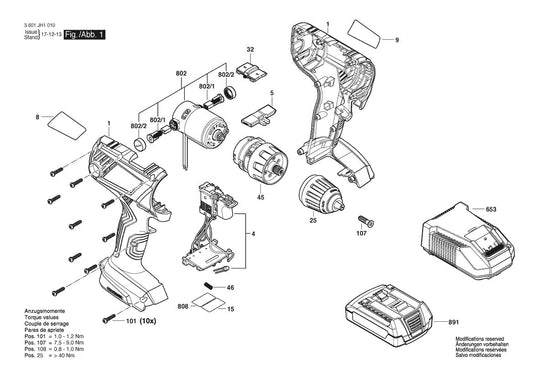 3601JH1010 Bosch Cordless Drill Parts Diagram
