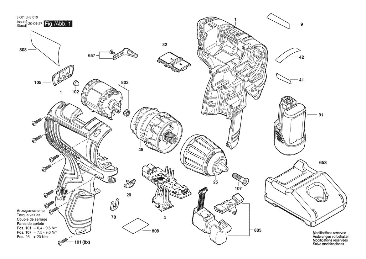 3601JH8010 Bosch Cordless Drill Parts Diagram