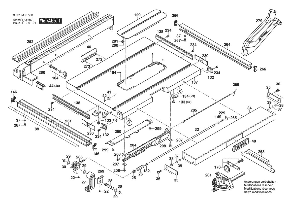 3601M30530 Bosch Table Saw Parts Diagram