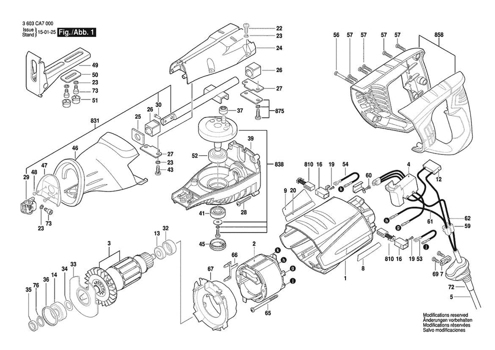 3603CA7001 Bosch Reciprocating Saw Parts Diagram