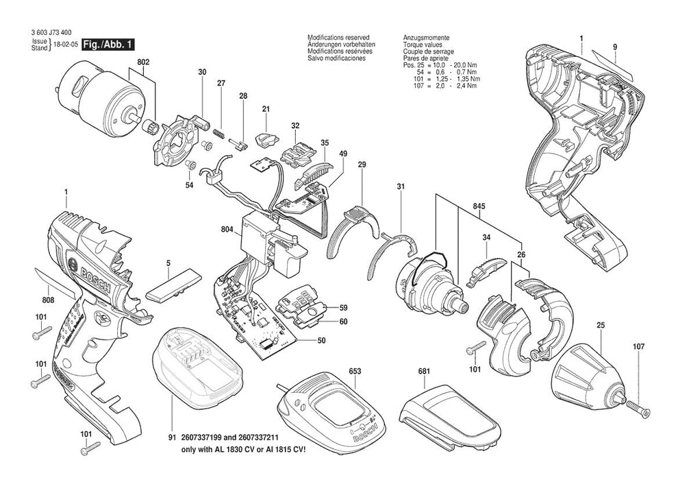 3603J73401 Bosch Cordless Drill Parts Diagram
