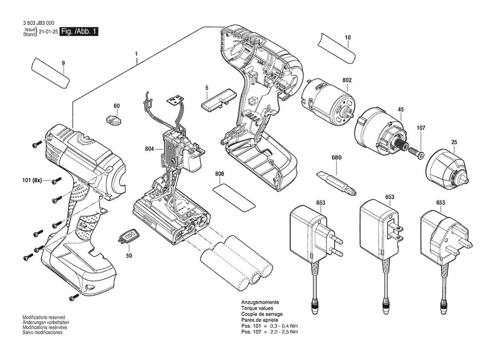 3603JB3050 Bosch Cordless Drill Parts Diagram