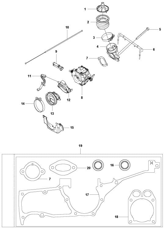 K1270 Carburetor Assembly Parts by Husqvarna