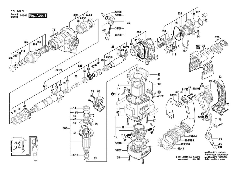 3611B3A0C1 Bosch Rotary Hammer Parts Diagram