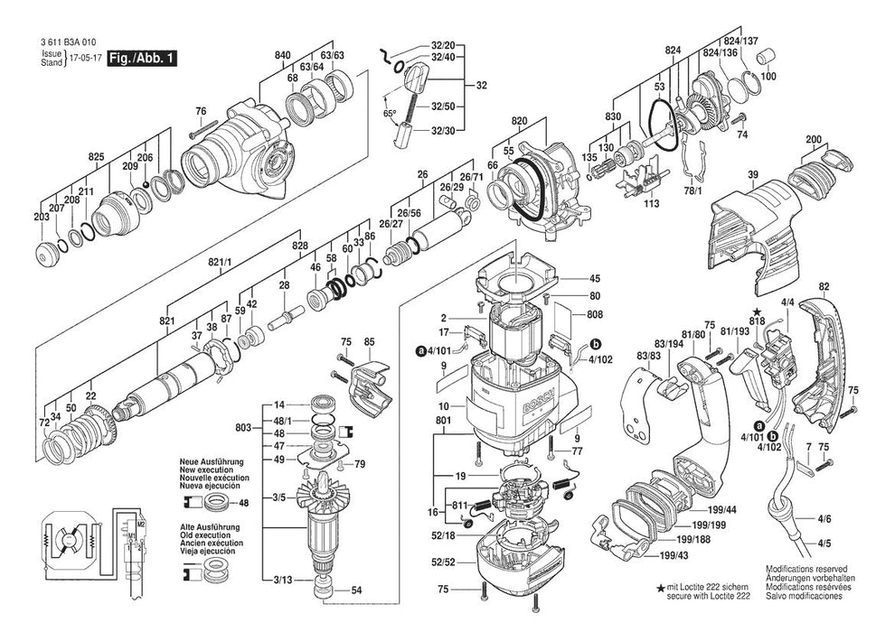3611B3A010 Bosch Rotary Hammer Parts Diagram