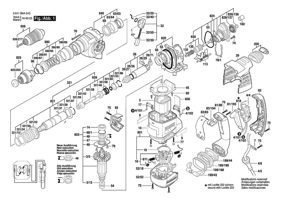 3611B4A010 Bosch Hammer Drill Parts Diagram