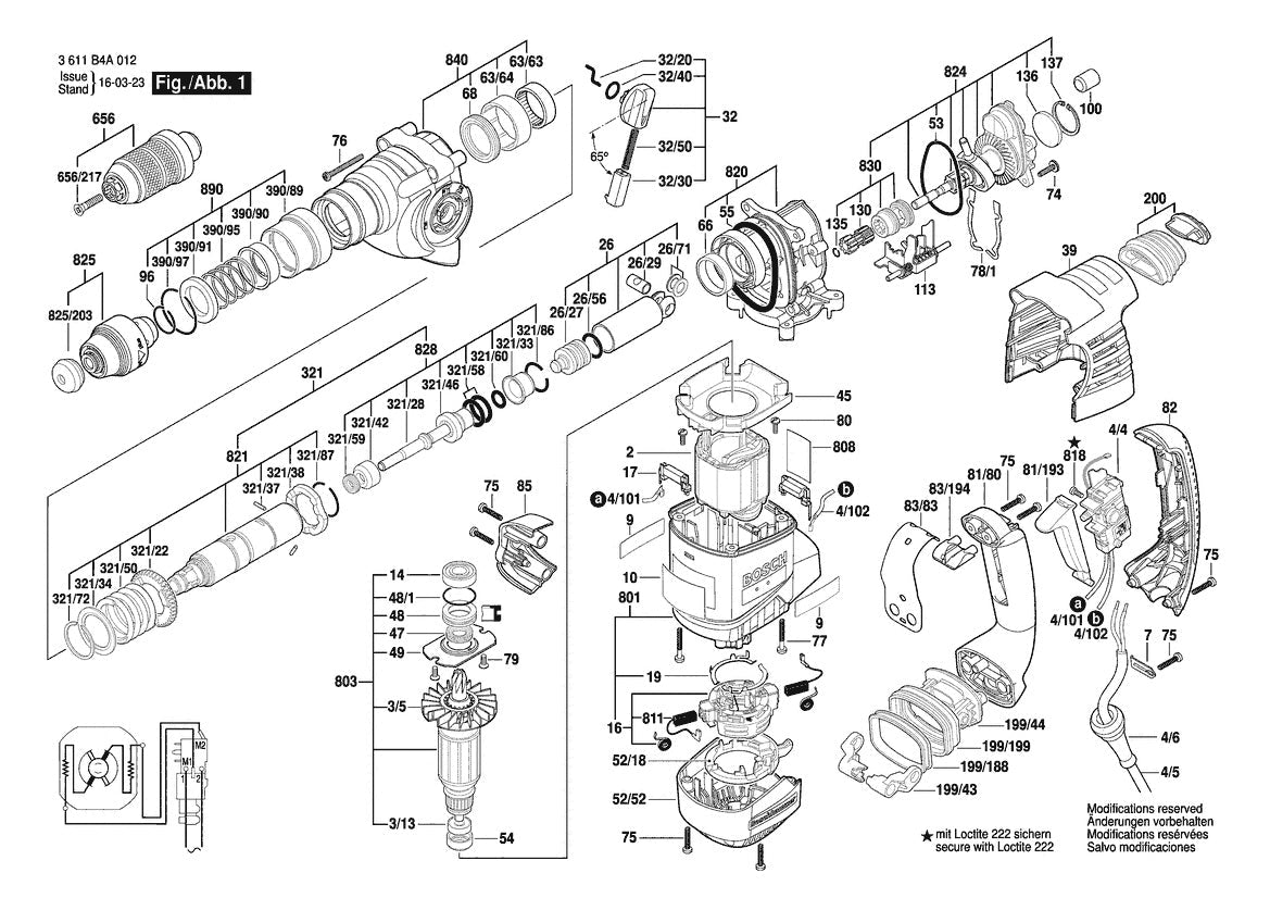 3611B4A012 Bosch Hammer Drill Parts Diagram