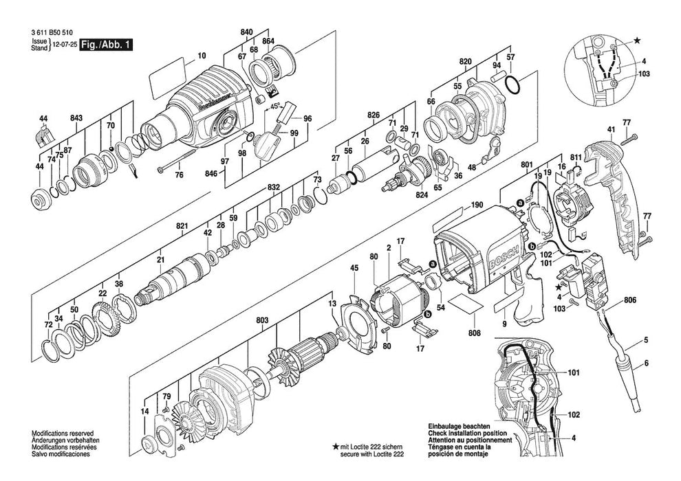 11250VSRD (3611B50510) Bosch 3 Bosch Rotary Hammer Parts Diagram