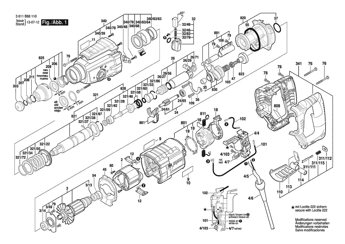 3611B68110 Bosch Rotary Hammer Parts Diagram