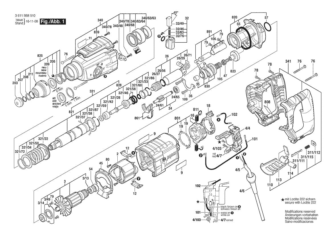 3611B68510 Bosch Rotary Hammer Parts Diagram