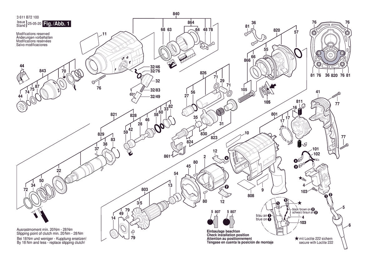 3611B72100 Bosch Rotary Hammer Parts Diagram