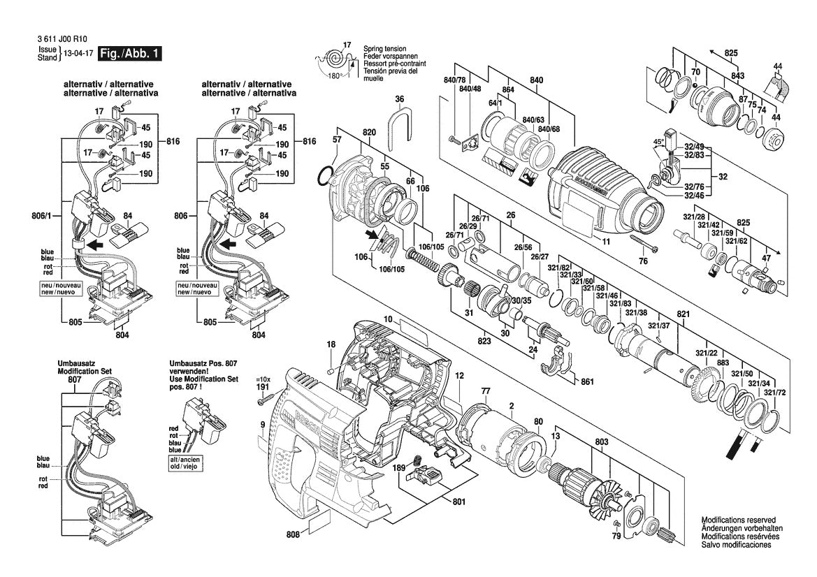 3611J00R10 Bosch Rotary Hammer Parts Diagram