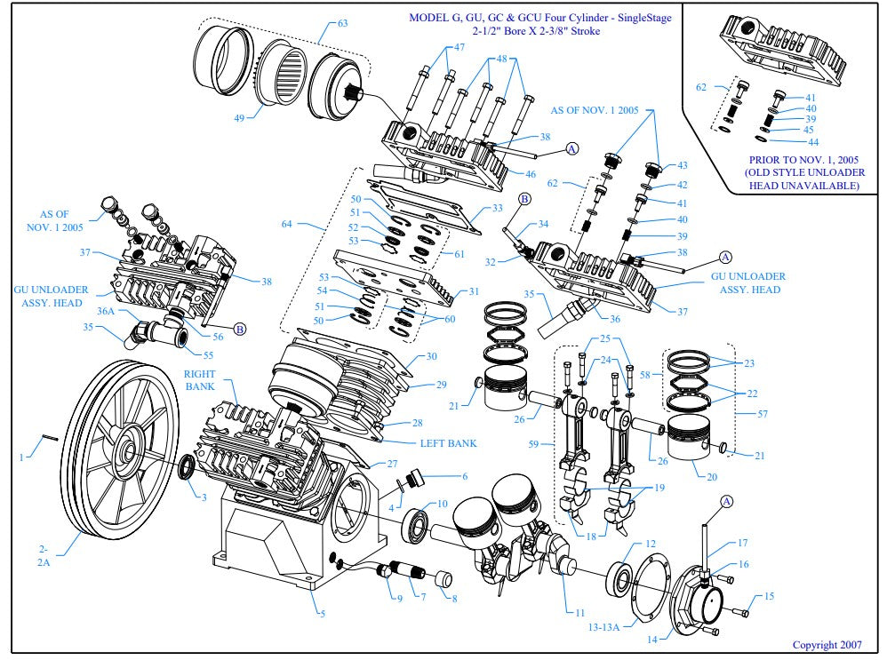G3A-15P-CRC Model G, GU, GC & GCU Four Cylinder - Single Stage 2-1/2" Bore X 2-3/8" Stroke Assembly Parts By Jenny