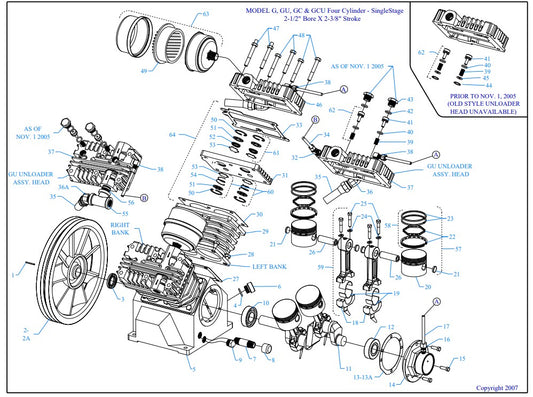 G3A-15P-CRC Model G, GU, GC & GCU Four Cylinder - Single Stage 2-1/2" Bore X 2-3/8" Stroke Assembly Parts By Jenny