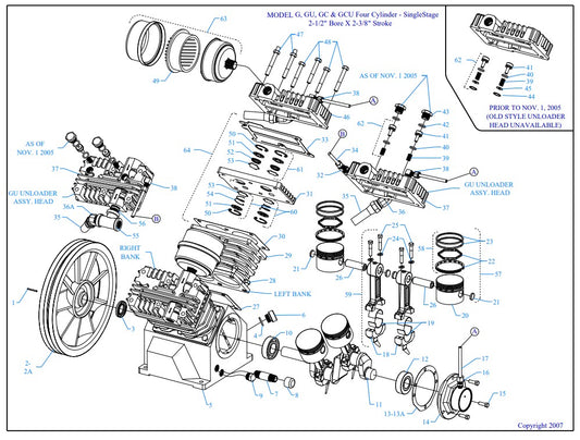 G3A-15P-CRC-SW4 Model G, GU, GC & GCU Four Cylinder - Single Stage 2-1/2" Bore X 2-3/8" Stroke Assembly Parts By Jenny